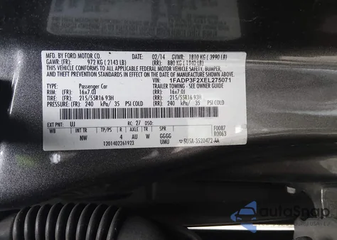 2014 Ford Focus Se из США, поврежденный, VIN 1FADP3F2XEL275071